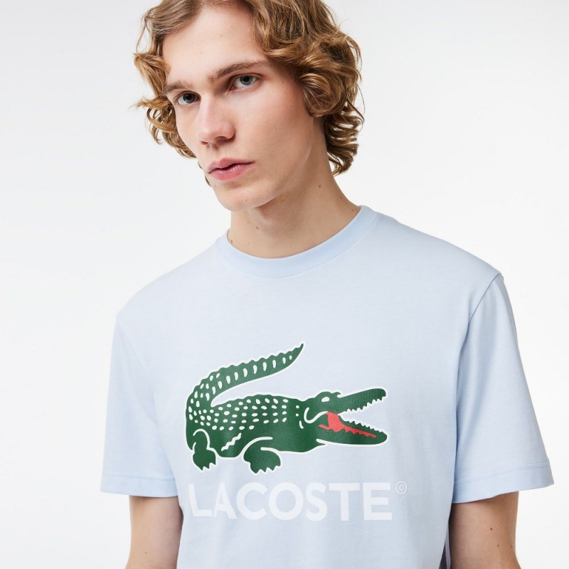 Men's Lacoste Cotton Jersey Signature Print T-Shirt Phoenix blue | OCV978315