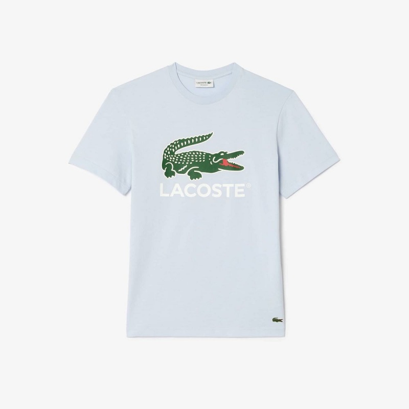 Men's Lacoste Cotton Jersey Signature Print T-Shirt Phoenix blue | OCV978315