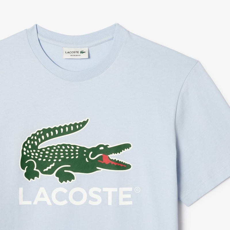 Men's Lacoste Cotton Jersey Signature Print T-Shirt Phoenix blue | OCV978315