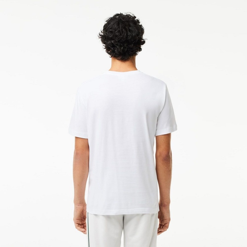 Men's Lacoste Cotton Jersey Signature Print T-Shirt White | TUE125408