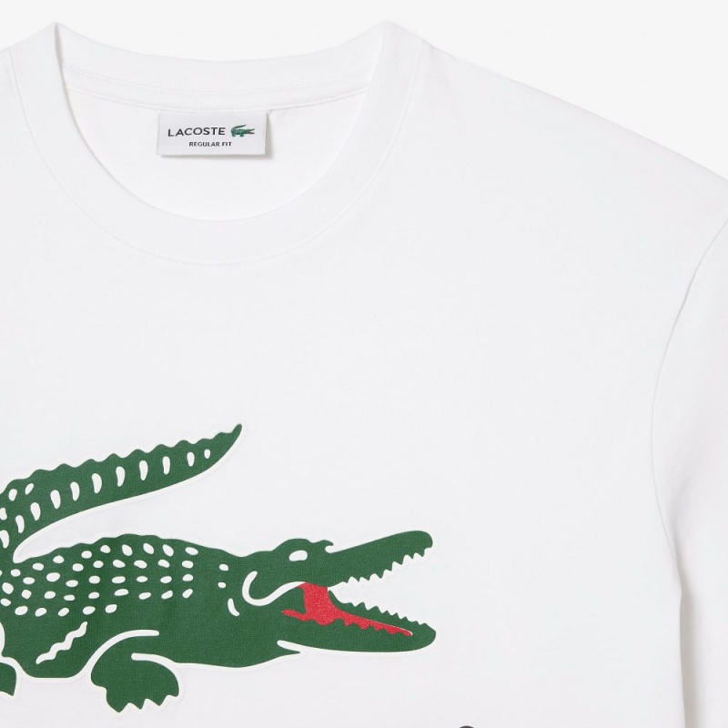 Men's Lacoste Cotton Jersey Signature Print T-Shirt White | TUE125408