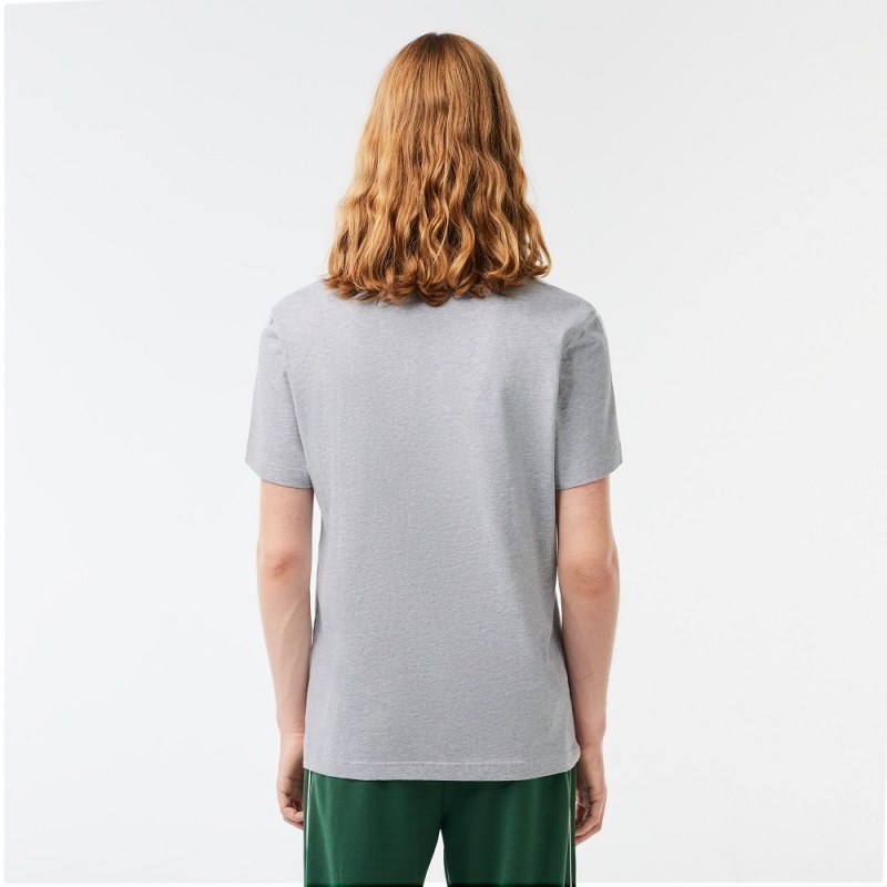 Men's Lacoste Cotton Jersey Signature Print T-Shirt Grey Chine | PHS254071