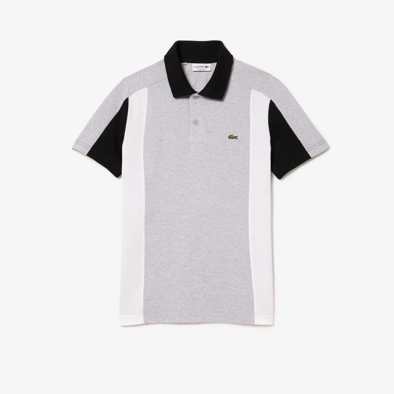 Men's Lacoste Cotton Piqué Colorblock Polo Shirts Grey Chine Black White | ILU023745