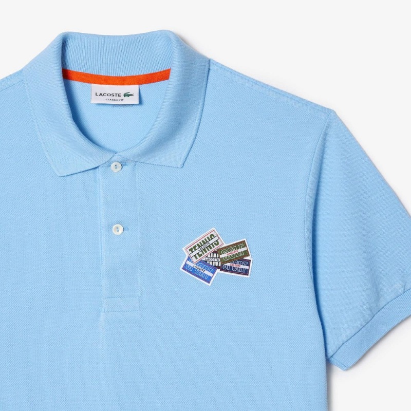 Men's Lacoste Cotton Piqué L.12.12 Badge Detail Polo Shirts Pastel blue | WYQ529017