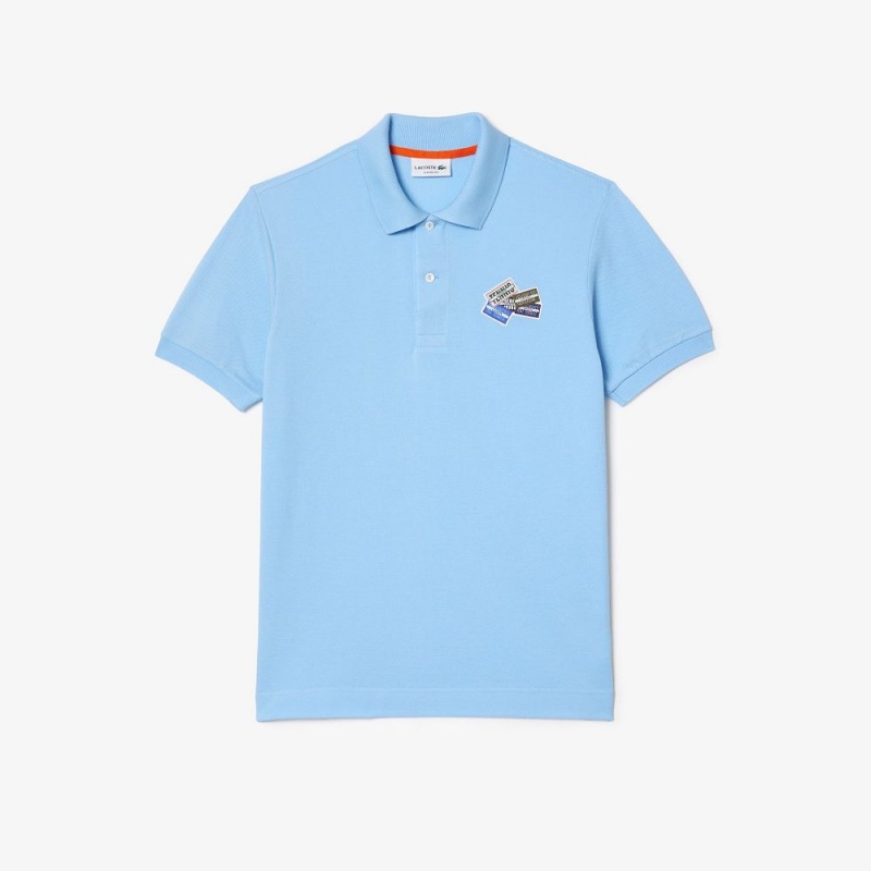 Men\'s Lacoste Cotton Piqué L.12.12 Badge Detail Polo Shirts Pastel blue | WYQ529017