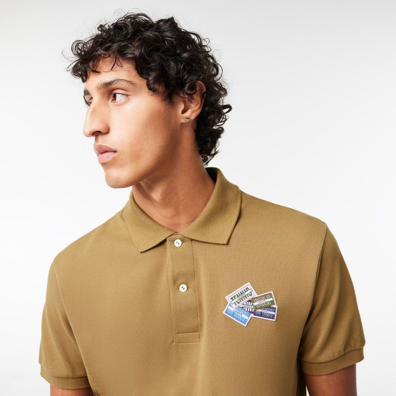 Men's Lacoste Cotton Piqué L.12.12 Badge Detail Polo Shirts Brown | KJT016578