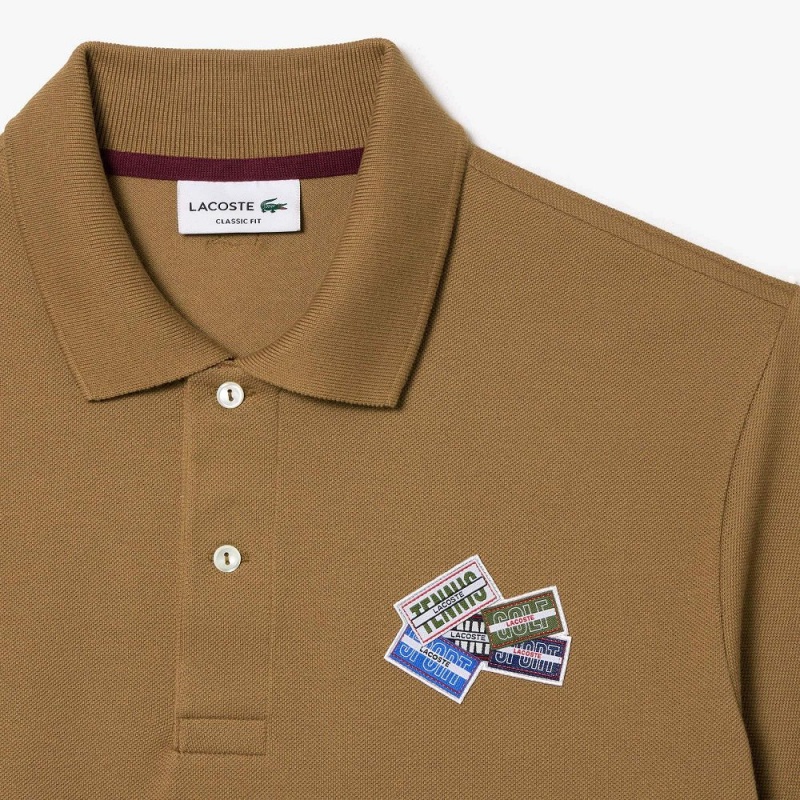 Men's Lacoste Cotton Piqué L.12.12 Badge Detail Polo Shirts Brown | KJT016578