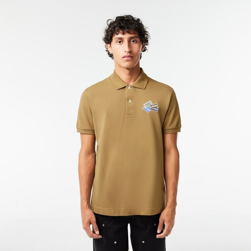 Men\'s Lacoste Cotton Piqué L.12.12 Badge Detail Polo Shirts Brown | KJT016578