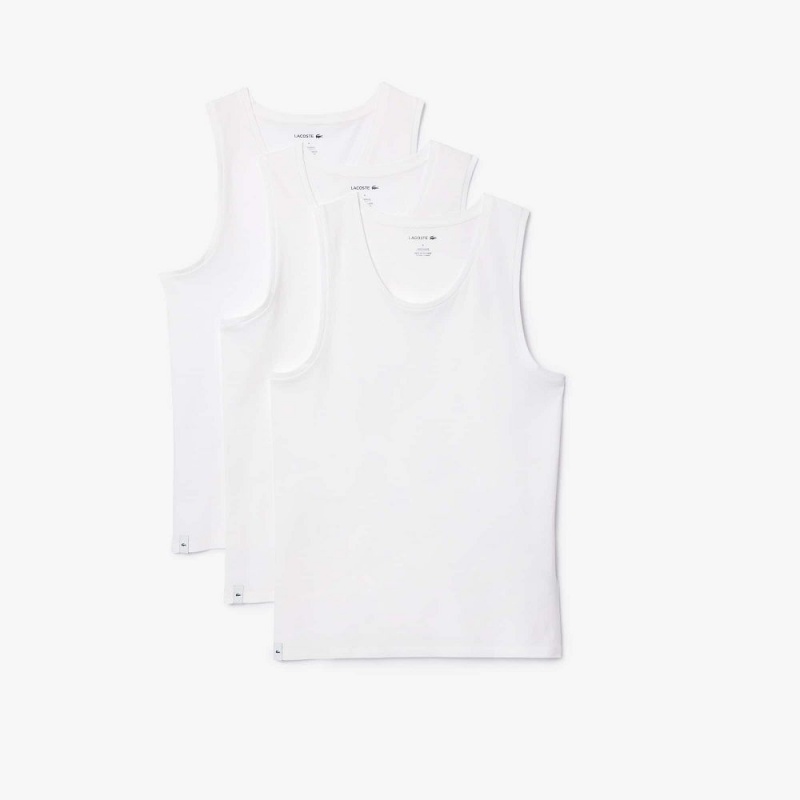 Men's Lacoste Cotton Tank Top 3-Pack T-Shirt White | PYV379456