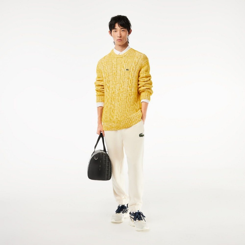 Men's Lacoste Cotton & Mercerized Alpaca Cable Knit Sweater White Yellow | AJD356120