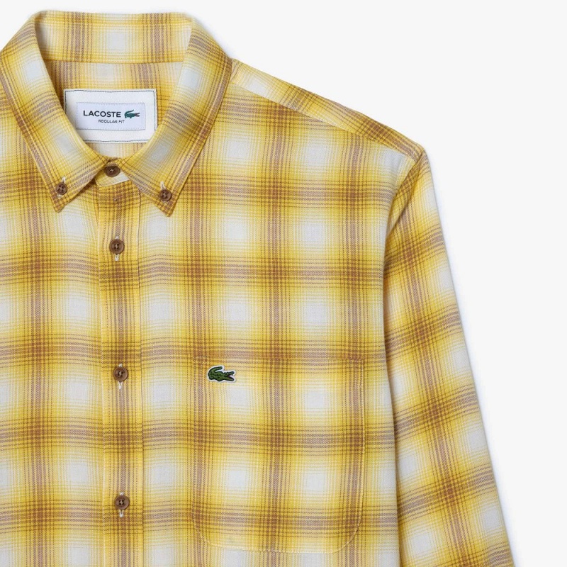 Men's Lacoste Cotton and Wool Blend Checked Flannel Shirt Brown White | EIV159863