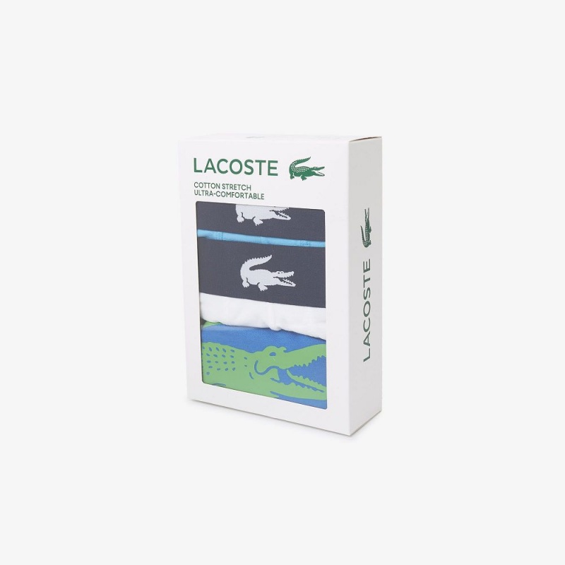 Men's Lacoste Cotton jersey 3-Pack Boxer Briefs Blue White Blue | IPH894127