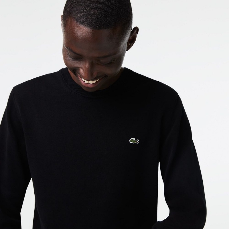 Men's Lacoste Crew Neck Cotton Sweater Black | OJT547639