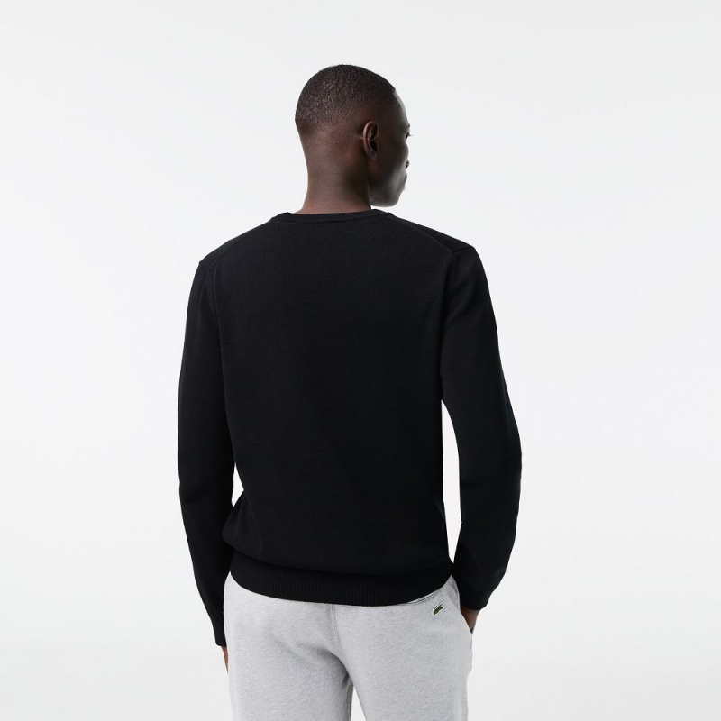 Men's Lacoste Crew Neck Cotton Sweater Black | OJT547639