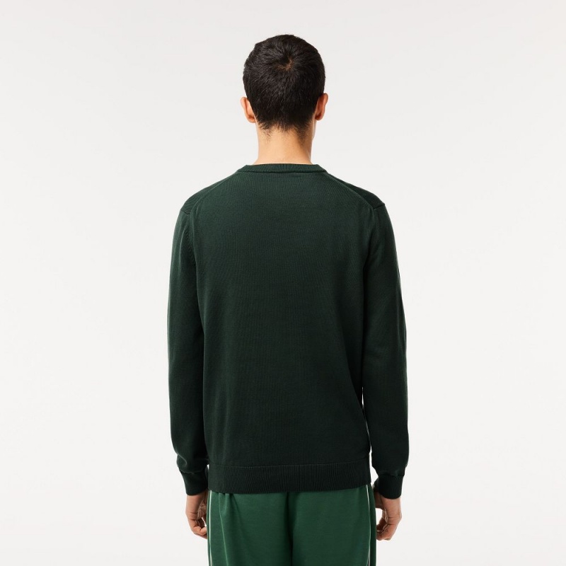 Men's Lacoste Crew Neck Cotton Sweater Forest green | SCV234086