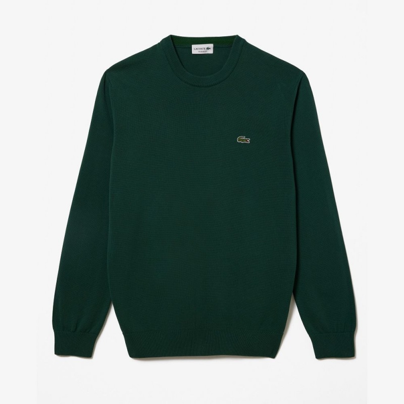 Men's Lacoste Crew Neck Cotton Sweater Forest green | SCV234086