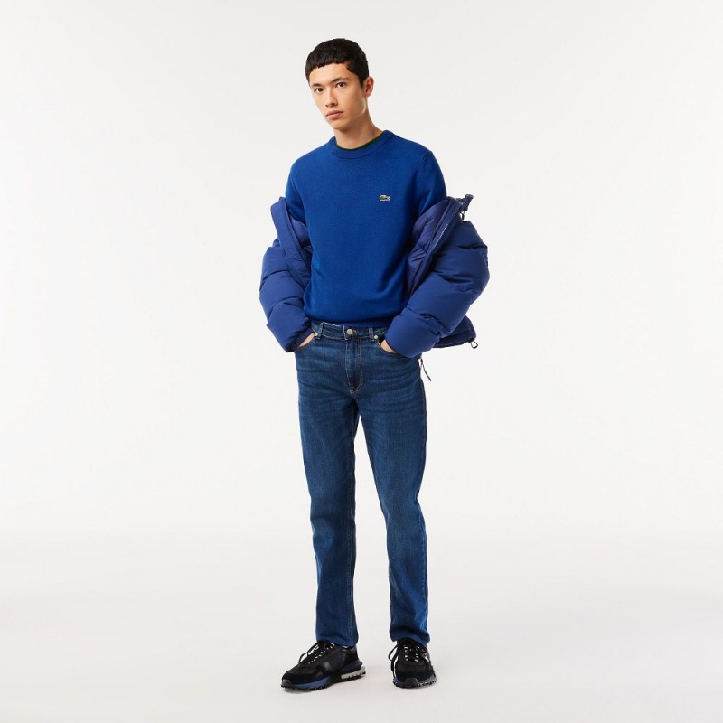 Men's Lacoste Crew Neck Cotton Sweater Gentian blue | MLR850617