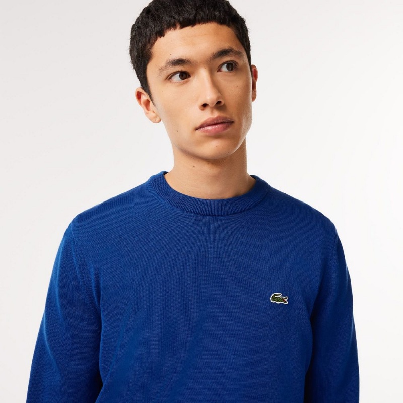 Men's Lacoste Crew Neck Cotton Sweater Gentian blue | MLR850617