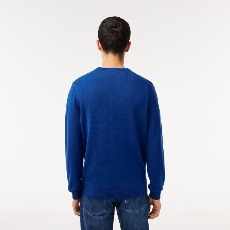 Men's Lacoste Crew Neck Cotton Sweater Gentian blue | MLR850617