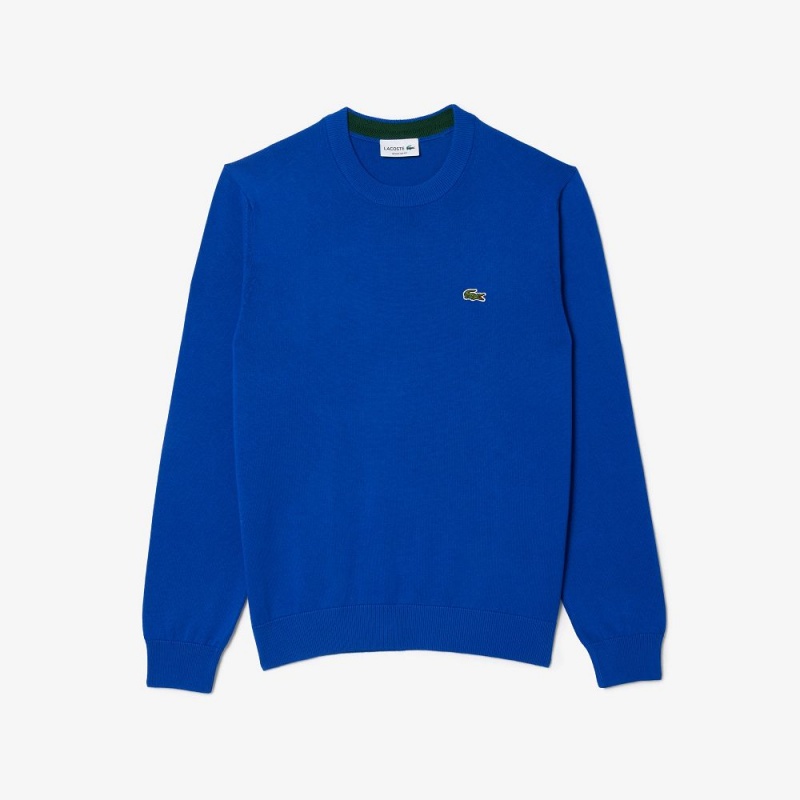 Men's Lacoste Crew Neck Cotton Sweater Gentian blue | MLR850617