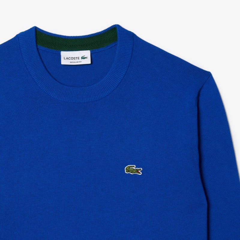 Men's Lacoste Crew Neck Cotton Sweater Gentian blue | MLR850617