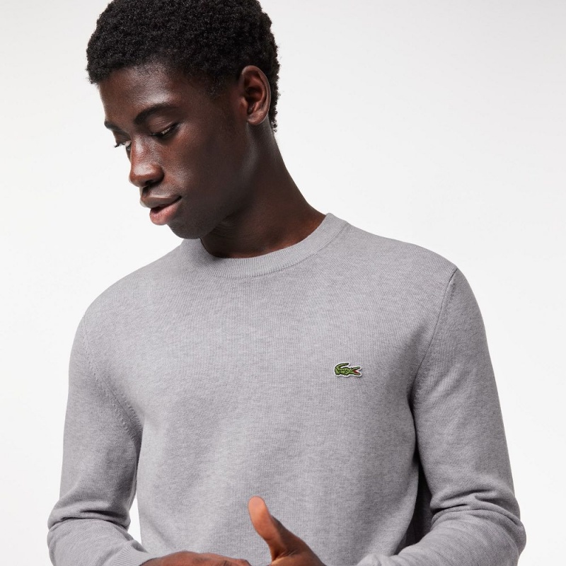 Men's Lacoste Crew Neck Cotton Sweater Grey Chine | GSH780512