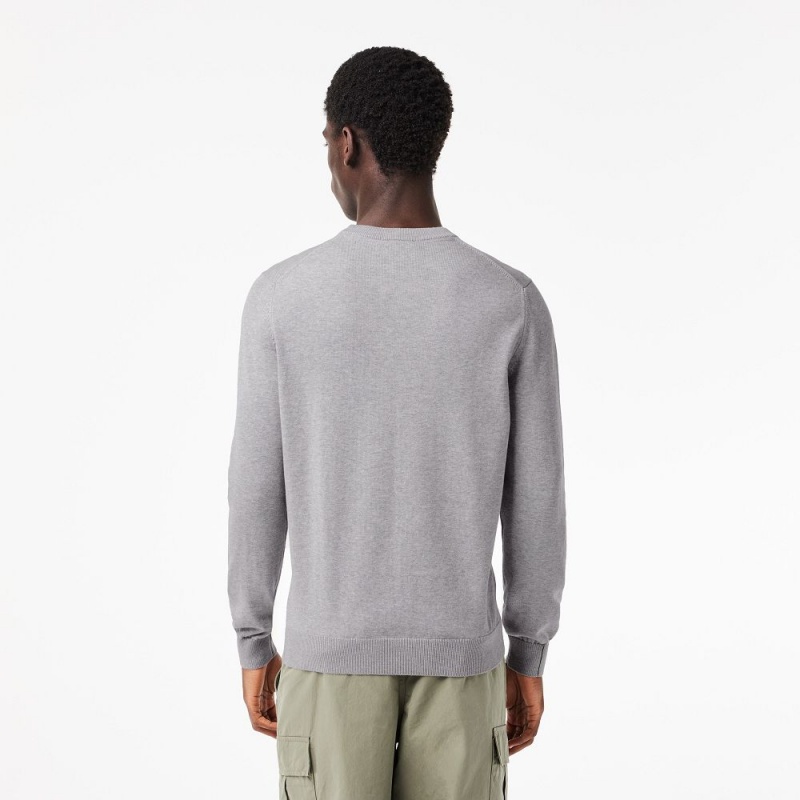 Men's Lacoste Crew Neck Cotton Sweater Grey Chine | GSH780512