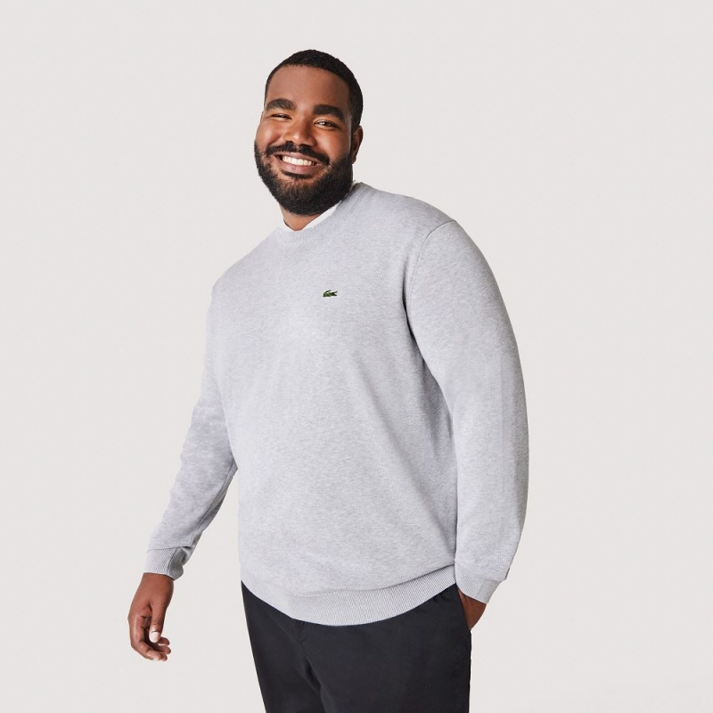 Men's Lacoste Crew Neck Cotton Sweater Grey Chine | GSH780512