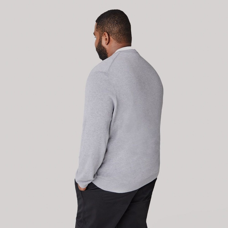 Men's Lacoste Crew Neck Cotton Sweater Grey Chine | GSH780512