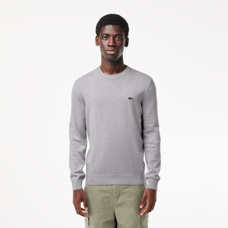 Men\'s Lacoste Crew Neck Cotton Sweater Grey Chine | GSH780512