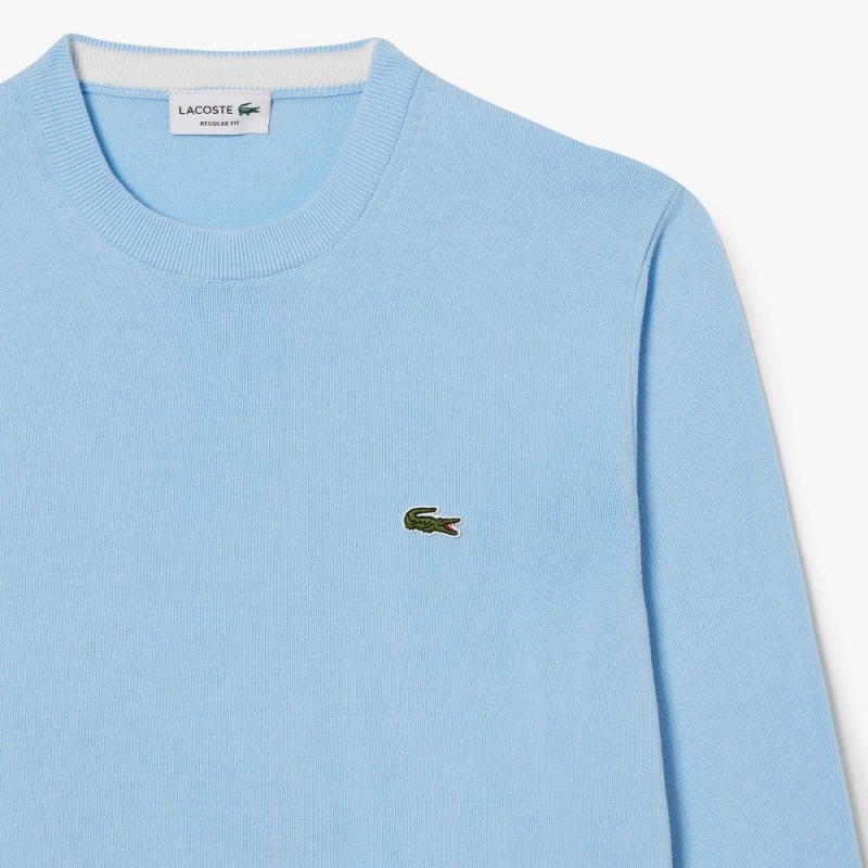 Men's Lacoste Crew Neck Cotton Sweater Pastel blue | UYF964517