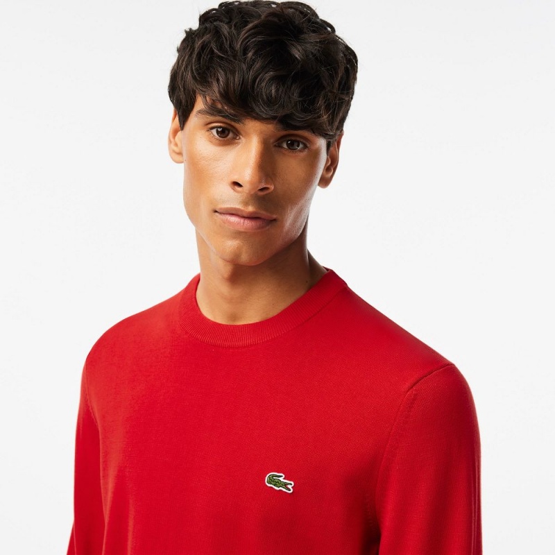 Men's Lacoste Crew Neck Cotton Sweater Red | NTQ376485