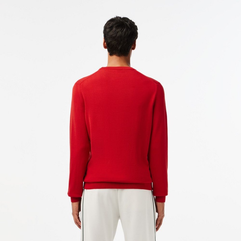 Men's Lacoste Crew Neck Cotton Sweater Red | NTQ376485