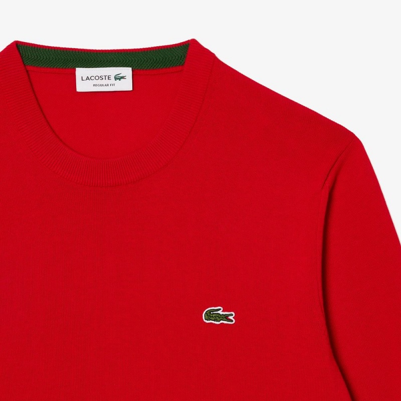 Men's Lacoste Crew Neck Cotton Sweater Red | NTQ376485