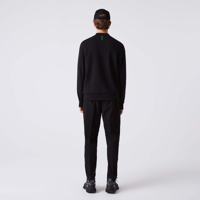 Men's Lacoste Crew Neck Kangaroo Pocket Cotton Blend Sweatshirt Black | NUJ807596