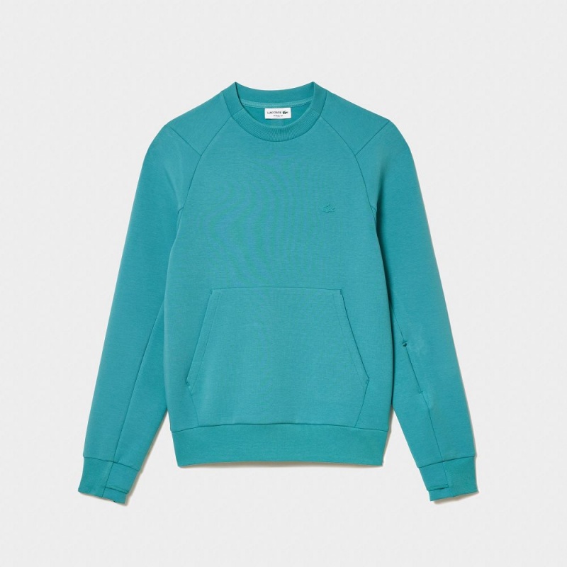 Men's Lacoste Crew Neck Kangaroo Pocket Cotton Blend Sweatshirt Blue | HRF172960