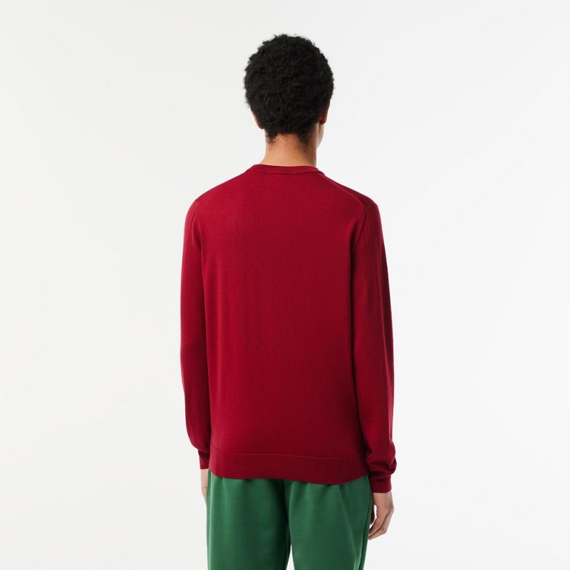 Men's Lacoste Crew Neck Merino Wool Sweater Bordeaux | AEY537429