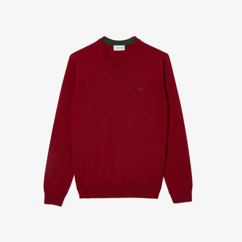 Men's Lacoste Crew Neck Merino Wool Sweater Bordeaux | AEY537429