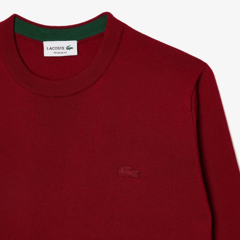 Men's Lacoste Crew Neck Merino Wool Sweater Bordeaux | AEY537429