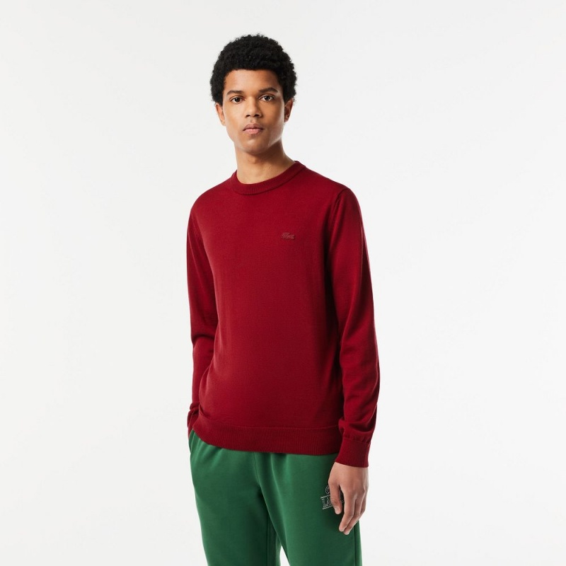 Men\'s Lacoste Crew Neck Merino Wool Sweater Bordeaux | AEY537429