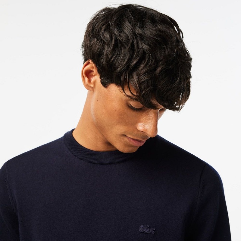 Men's Lacoste Crew Neck Merino Wool Sweater Navy Blue | CTH642530