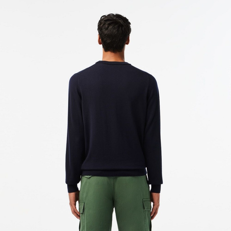 Men's Lacoste Crew Neck Merino Wool Sweater Navy Blue | CTH642530