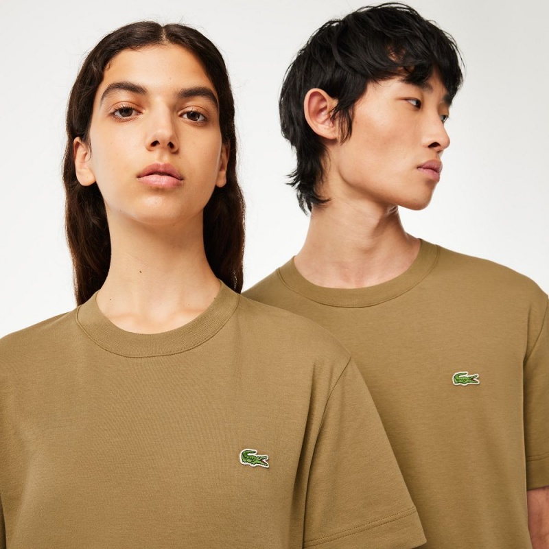 Men's Lacoste Crew Neck Organic Cotton T-Shirt Brown | OCJ536421