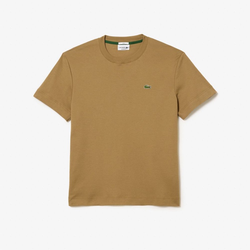 Men's Lacoste Crew Neck Organic Cotton T-Shirt Brown | OCJ536421