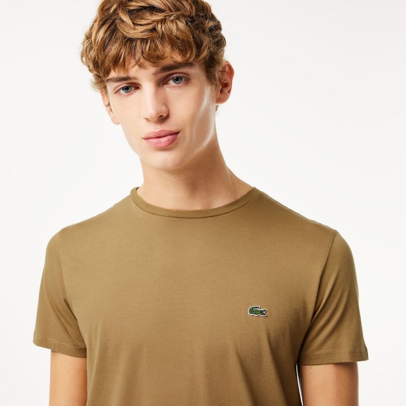 Men's Lacoste Crew Neck Pima Cotton Jersey T-Shirt Brown | HZL524138