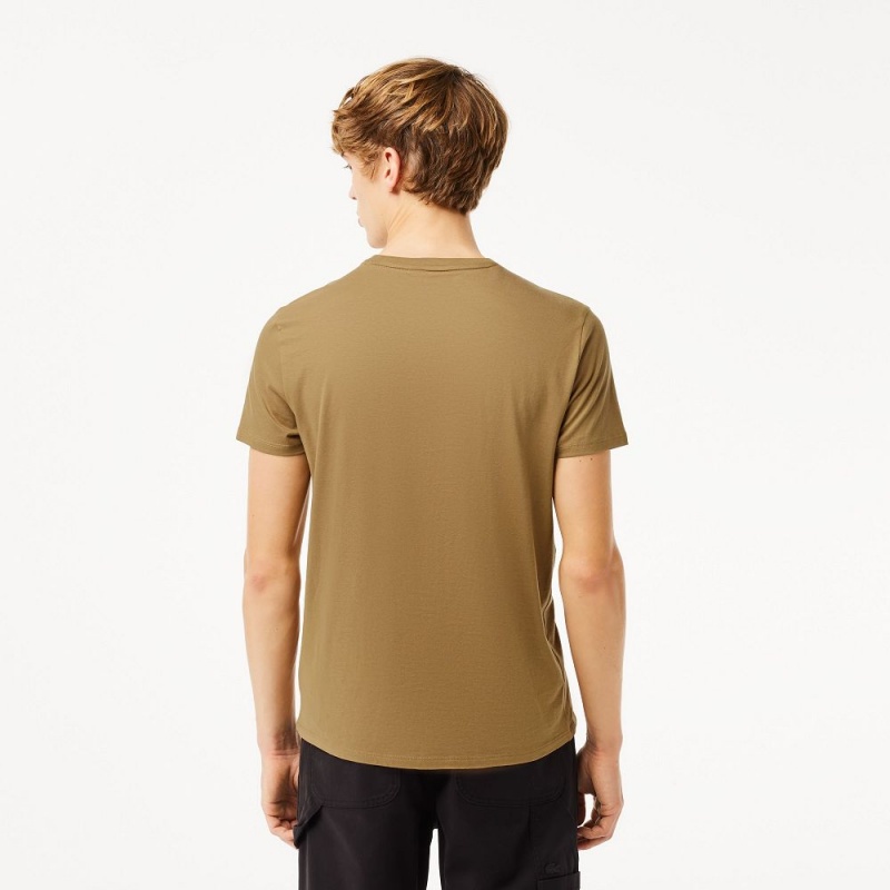 Men's Lacoste Crew Neck Pima Cotton Jersey T-Shirt Brown | HZL524138