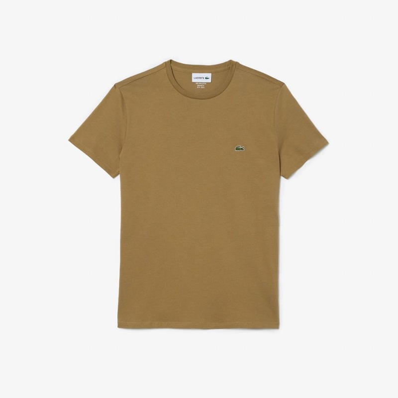 Men's Lacoste Crew Neck Pima Cotton Jersey T-Shirt Brown | HZL524138