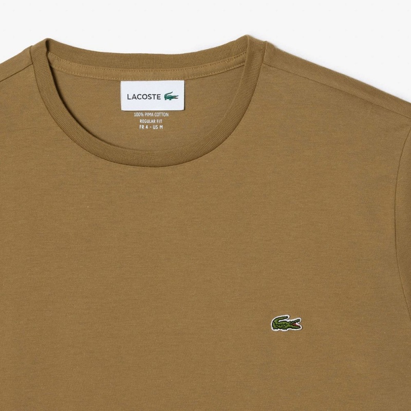 Men's Lacoste Crew Neck Pima Cotton Jersey T-Shirt Brown | HZL524138