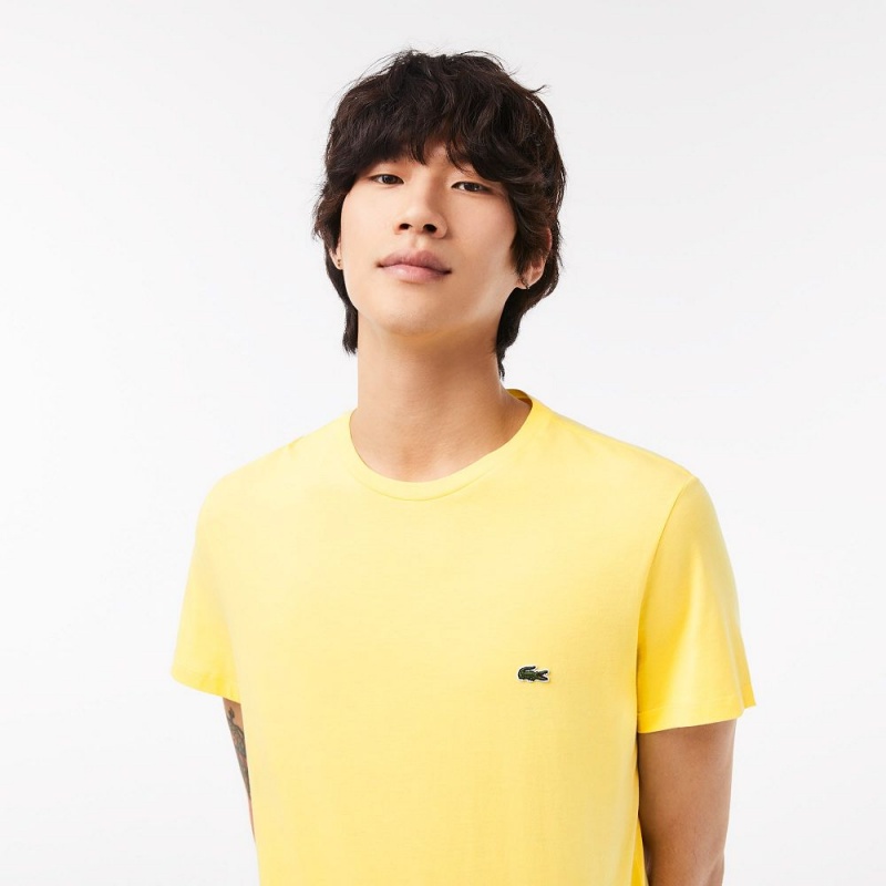 Men's Lacoste Crew Neck Pima Cotton Jersey T-Shirt Pastel yellow | OIN269137