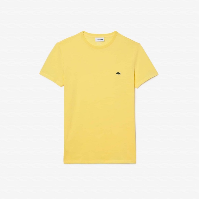 Men's Lacoste Crew Neck Pima Cotton Jersey T-Shirt Pastel yellow | OIN269137